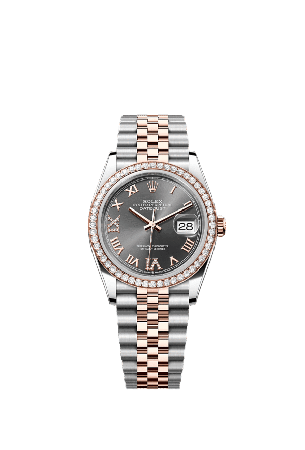 M126281RBR-0011 Rolex Datejust 36mm Two-Tone Everose Gold Round Diamond Bezel Automatic Watch