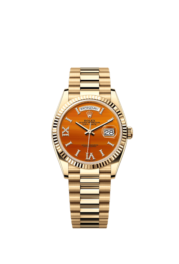 M128238-0088 Rolex Day-Date 36mm 18K Yellow Gold Fluted Bezel President Bracelet Automatic Watch
