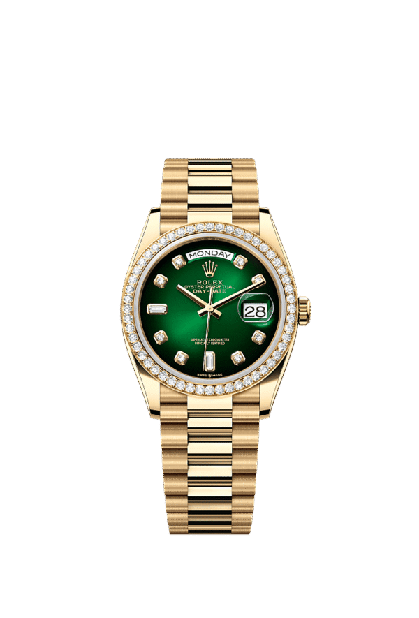 Rolex Day-Date 36mm 18K Yellow Gold Round Diamond Bezel President Bracelet Automatic Watch