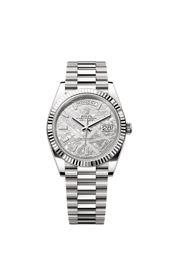 Rolex Day-Date 40mm 18K White Gold Fluted Bezel President Bracelet Automatic Watch