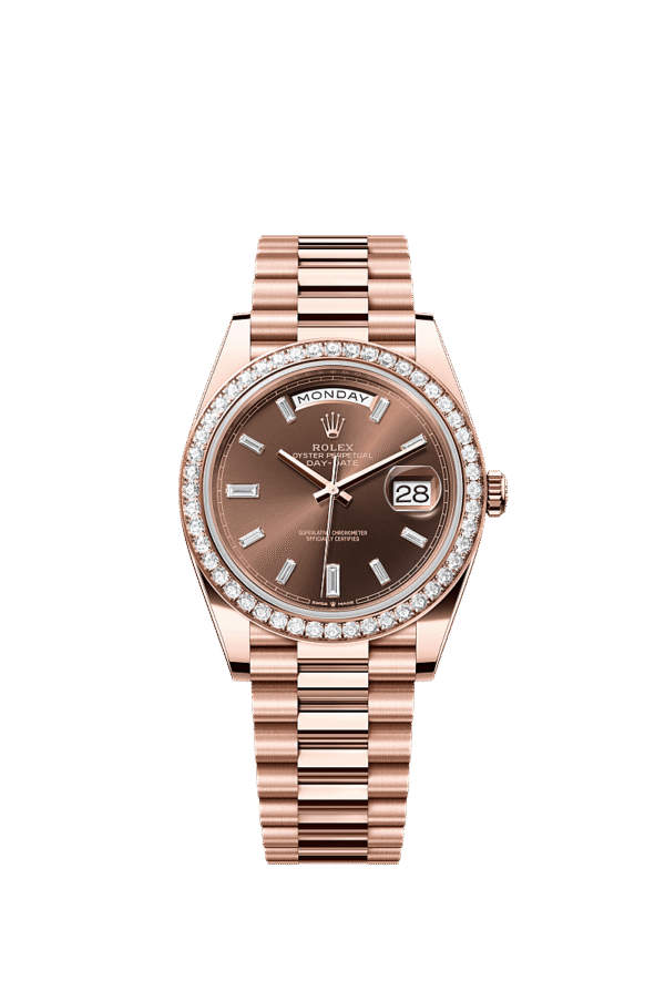 M228345RBR-0006 Rolex Day-Date 40mm 18K Everose Gold Round Diamond Bezel President Bracelet Automatic Watch