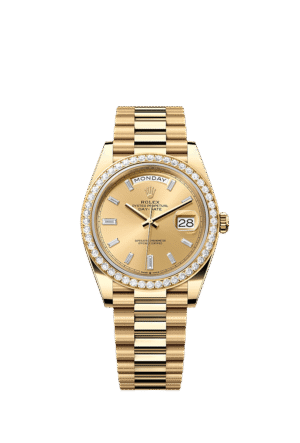 M228348RBR-0002 Rolex Day-Date 40mm 18K Yellow Gold Round Diamond Bezel President Bracelet Automatic Watch
