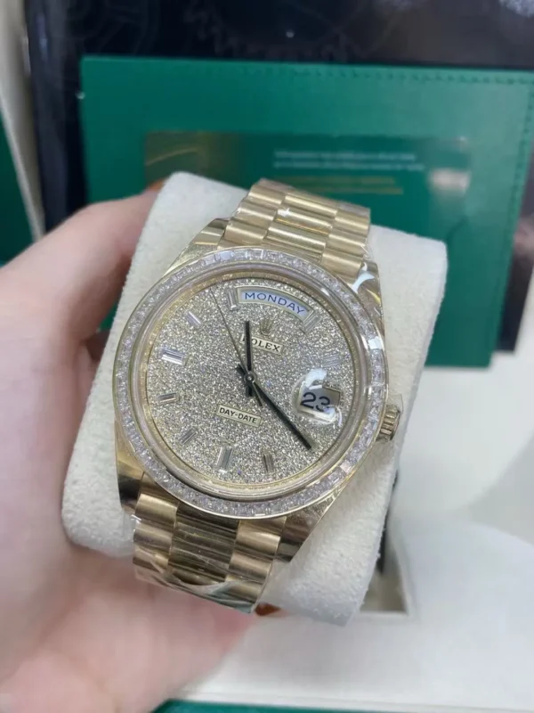 mmexport1773577101024 Rolex Day-Date 40mm 18K Yellow Gold Baguette Diamond Bezel President Bracelet Automatic Watch