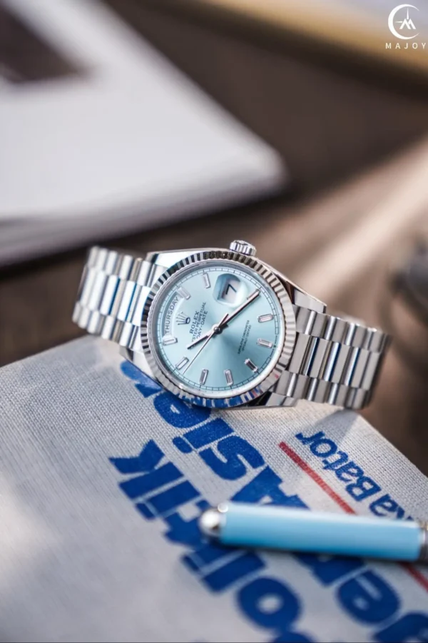 Rolex Day-Date 36mm Platinum Fluted Bezel President Bracelet Automatic Watch